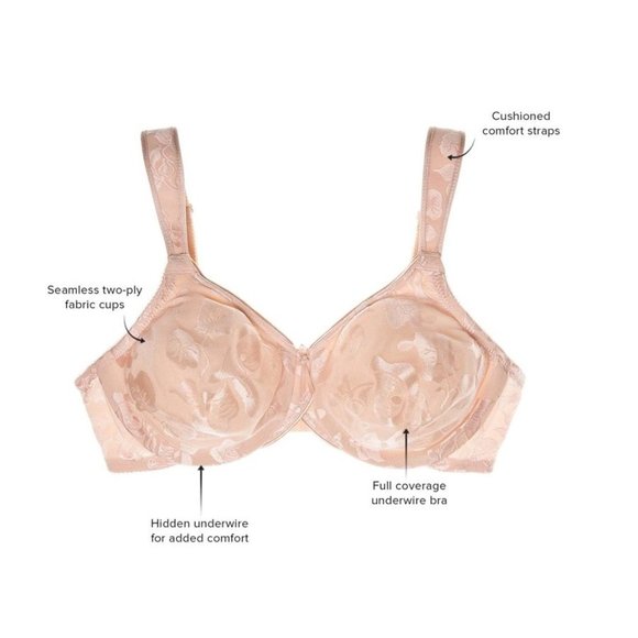 Wacoal Awareness Black Jacquard Unlined Underwire Bra with Comfort Straps 40DDD - Picture 3 of 8